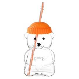 20 OZ Orange Little Bear Glass Straw Cup 1 PCS High Borosilicate Heat-Resistant Cup for Juice Milk Cold Drinkscolor: orange Color
