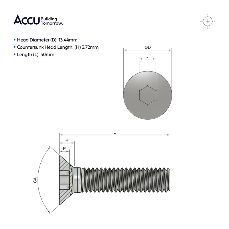 Accu - M3 x 10mm Socket Countersunk Screws (ISO 10642)