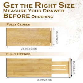 DoubleFill 8 Pcs Bamboo Deep Drawer Dividers 6 Inches High Adjustable Kitchen Drawer Organizer with Spring Loaded Expandable from 15-22 Inch Separators for Dresser Bathroom Bedroom