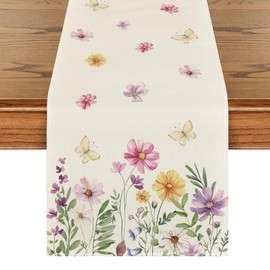 Artoid Mode Flowers Butterfly Spring Table Runner, Seasonal Summer Kitchen Table Decoration, Indoor, Holiday, Party Decor, 40 x 300 cm