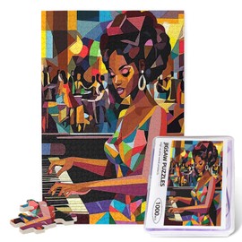 African American Puzzles for Adults 1000 Pieces Playing Piano Musical Magic Women Bohemian Style Art Gifts for Women for Family Friends Activities Fun Games
