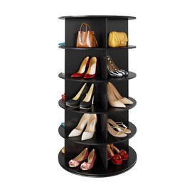 SpaceAid 5 Tier Rotating Shoe Rack Tower, Spinning Shoe Display Lazy Susan, Revolving 360 Shoe Rack Storage Round Carousel, Vertical Handbag Rotate Shoes Closet Organization (5-Tier Black)