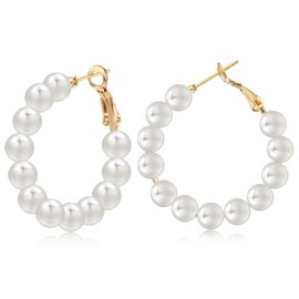 Pearl Hoop Earrings for Women Small Pearl Earrings Round Semi-Open Earrings Hypoallergenic Hoop Earrings 3 cm White Pearl Cluster Hoop Earrings Hoop Earrings Jewellery Gifts for Women Girls, Faux