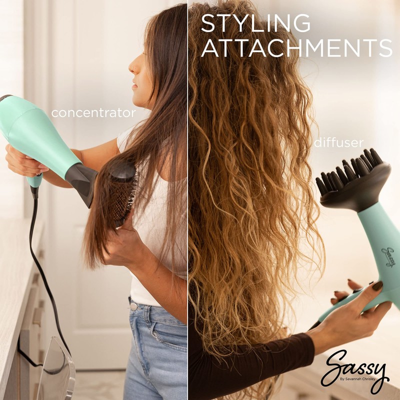 Sassy Ceramic Ion Hair Dryer, 1875-Watt Salon Dryer with Concentrator