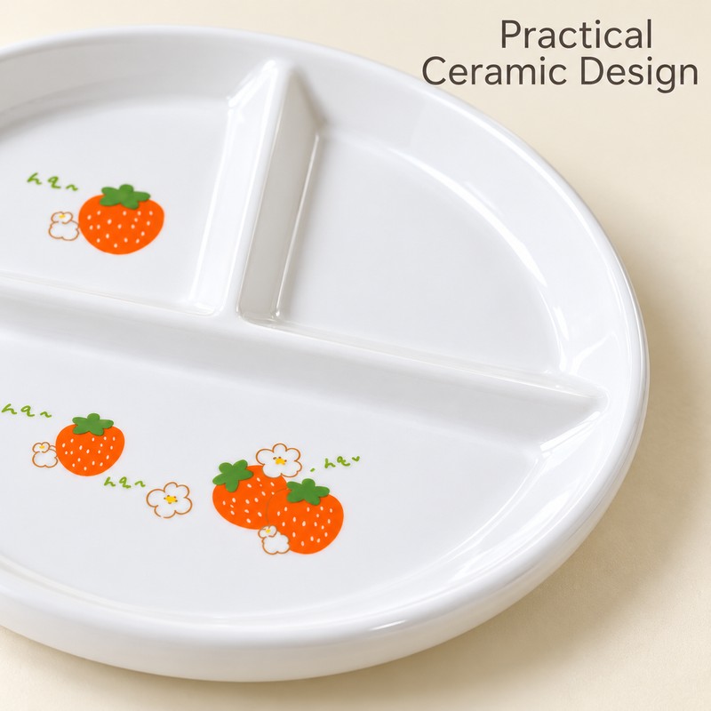 Ceramic Divided Dinner Plate – 3-Section Round Serving Plate for
