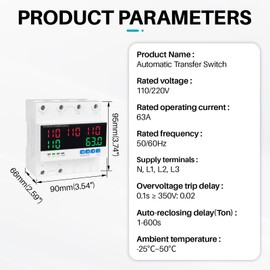 KNMIPJD Automatic Transfer Switch, 63A, Automatic Switching Between Mains, Generator and Inverter, Overvoltage and Undervoltage Protection, overcurrent Protection