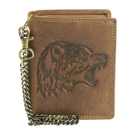 Harrys-Collection Wallet made of high-quality vintage leather + RFID with chain. Wolf, Cognac, coin purse