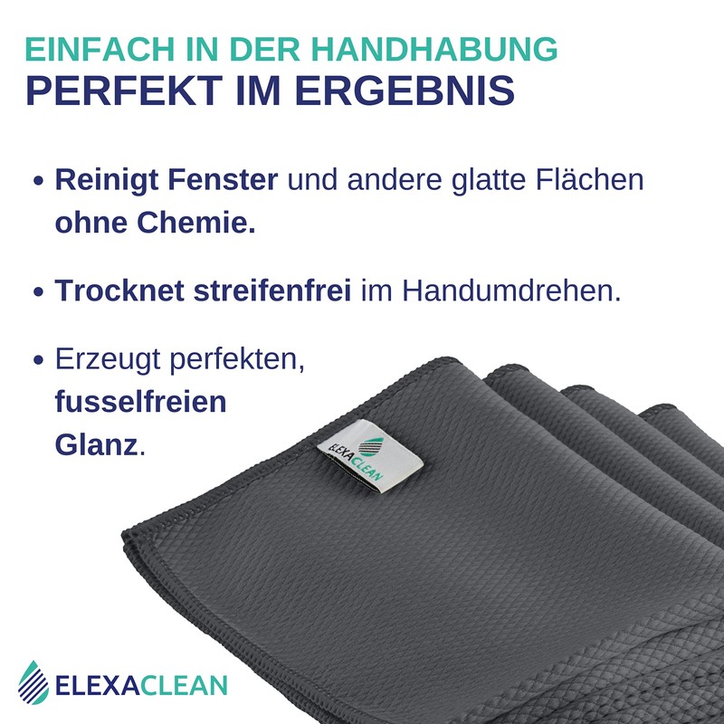 ELEXACLEAN Window Cloth, Streak-Free, Microfibre Window Cleaning Cloths (Pack of