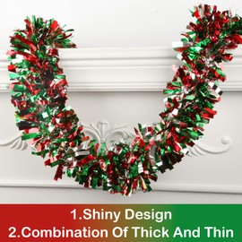 50 Feet Christmas Tinsel Garland Metallic Tinsel Garland Christmas Tree Hanging Garland Decorations for Christmas Indoor and Outdoor New Year Party Supplies Decor (Red, Green and Silver)