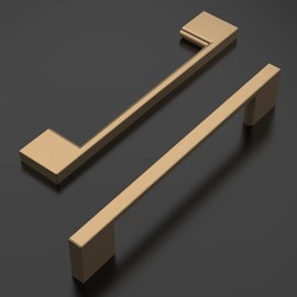 Amerdeco Pack of 10 Furniture Handles, Champagne Gold, 128 mm Hole Spacing, Aluminium Alloy Drawer Handles & Cabinet Handles for Kitchen Cabinets & Wardrobes UK0035