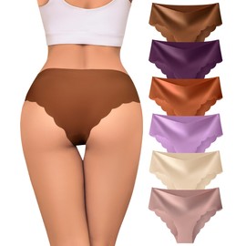 Riozz Seamless Women's Underwear No Show Panties Silky Cheeky Invisible Bikini Underwear Breathable Wave Edge Hipster 6 Pack
