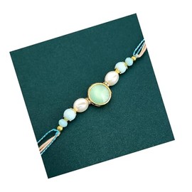 DECORATIVE BUCKETS Adult Rakhi | Rakhi for Brother :Rakhi for Bhaiya :Handcrafted mauli Rakhi Combo with Greeting Card & Roli Chawal: Rakshabandhan Traditional moli Rakhi for Men, Large, no gemstone