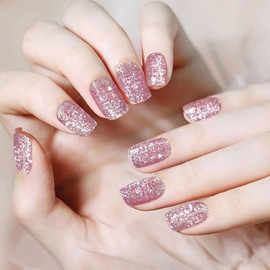 Boloshine Halbgehärtete UV Gel Nagelfolien, 22Pcs Glänzend Nagelfolie Selbstklebend, Salonqualität Full Wraps Gelnägel Zum Aufkleben, Nail Art Gellack Wraps für Finger & Fußnägel (Glitzerndes Rosa)