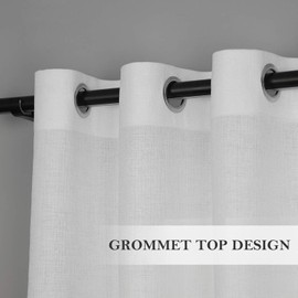 Melodieux White Semi Sheer Curtains 84 Inches Long for Living Room - Linen Look Bedroom Grommet Top Voile Drapes, 52 by 84 Inch (2 Panels)