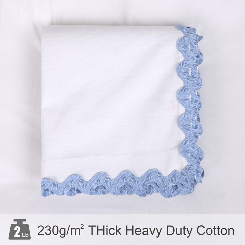 Scalloped Shower Curtain Cotton Blue White for Bathroom Textured 72x84