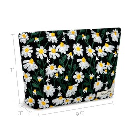 allydrew Cosmetic Pouch, Makeup and Toiletry Travel Bag, Embroidered Daisy
