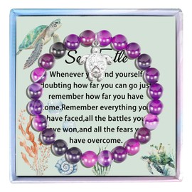MollyQueen Sea Turtle Bracelet Gifts for Turtle Lovers Turtle Bracelet Sea Turtle Gifts Turtle Jewelry Inspirational Christmas gifts Birthday Gift for Sister Best Friend (Purple Turtle Bracelet)