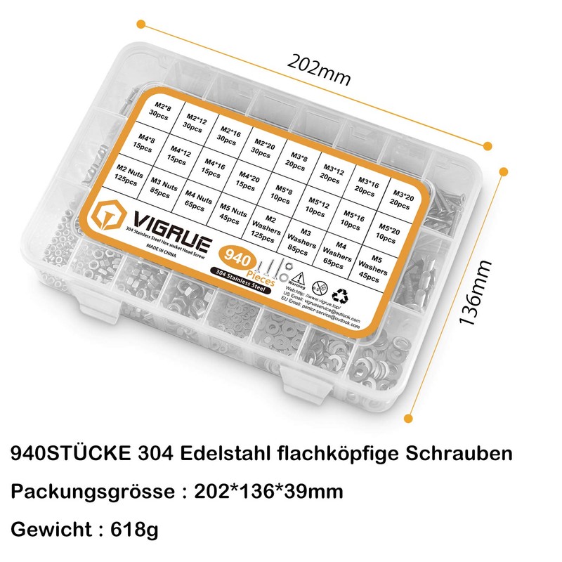 VIGRUE M3 M4 M5 Stainless Steel Hex Screws Set with