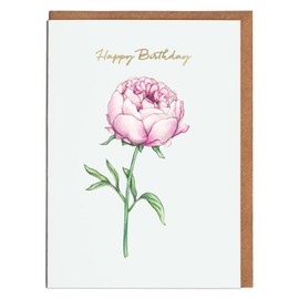 Lottie Murphy - Luxury Pink Peony Flower Birthday Card - 'Happy Birthday' - Gold Foil Lettering