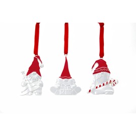 Nambe Mini Gnomes Holiday Ornament 3-Piece Set - Silver Plated Ornaments for Christmas Tree with Red Hanging Ribbon, Elegant Christmas Ornaments for Festive Décor - Christmas Tree Bauble
