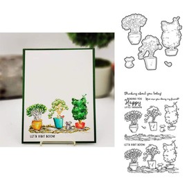 Potted Plants Leaf Flower Cat Punching Stencil and Stamp Sets for Card Making Metal Cutting Tools and Stamp Sets for DIY Scrapbooking Handmade Craft Scrapbook Photo Album Decko