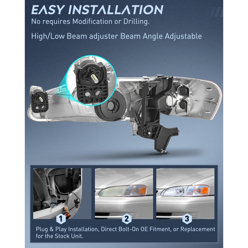 Nilight Headlight Assembly Compatible with 1998 1999 2000 Toyota Corolla