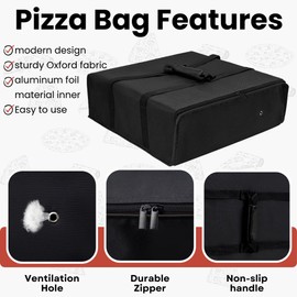 TOGETRUE Pizza Bag, Insulated Pizza Bags for Delivery Carry Hot, Large Pizza Food Delivery Bag for Doordash, Uber Eats, Pizza Warmer Bags for Personal Use, 20 x 20 (Basic Black)
