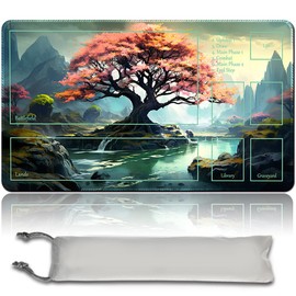 Pink Tree - Board Game MTG Play Mats + Free Waterproof Bag, Stitched Edges, Smooth Rubber Surface, MTG PlayMat with Zones (An Original MTG Playmat)