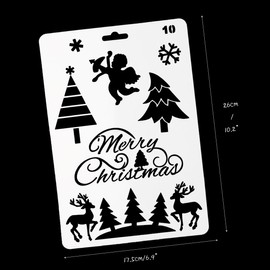 12 Pcs Plastic Painting Stencil,Christmas Themes Santa Claus Snowman Christmas Tree Snow Elk Jingle Bell Drawing Spraying Templates 10"×7"for DIY Crafts Project