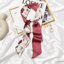 Red Flower Fashion Bag Handbag Handle Ribbon Scarf Polka Dot Printing Neckerchief Scarf Women's Fashion Scarves Clothing, Shoes and Jewelry