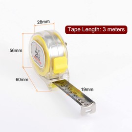 sourcing map 3pcs Self-Lock Tape Measure 10 ft / 3 m Metric Ruler Retractable Titanium Steel Measuring Tape 19mm Wide, Transparent Yellow ABS Plastic Case