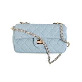 Feversole Crossbody Bag Vegan Leather Women Retro Small Saddle Satchel Shoulder Bag Tote With Long Adjustable Strap Blue Jean Quilted Metal Chain