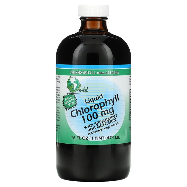World Organics Liquid Chlorophyll Liquid with Spearmint, 16 Fluid Ounce, Pack of 2