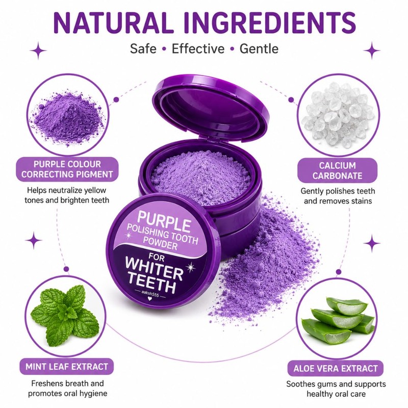 AAKSH555 Purple Polishing Tooth Powder, Purple, 30g