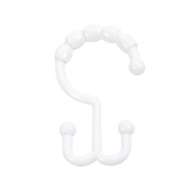 Kenney KN67125 Rust-Proof Gliding Plastic Beaded Shower Curtain Ring with Double Hanging Hooks for Shower Curtain and Standard Shower Curtain Rod, Bathroom Use, Easy to Install, Set of 12, White