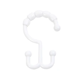 Kenney KN67125 Rust-Proof Gliding Plastic Beaded Shower Curtain Ring with Double Hanging Hooks for Shower Curtain and Standard Shower Curtain Rod, Bathroom Use, Easy to Install, Set of 12, White