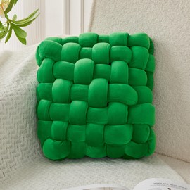 JELLYMONI Green Square Knot Throw Pillow, Small Size Home Decorative Pillow, Decorative Ins Throw Pillow, Soft Velvet Knotted Decor for Room and Couch (S- 11.8"×11.8"×3.5", Green)
