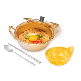 2-Person Korean Ramen Cooking Set – Pot, Bowls, Chopsticks & Spoons | Perfect for Instant Noodles, Quick Meals & Travel | Made in Korea (Double Set)