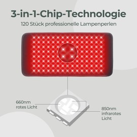 pinfriy 120 LED lampada a luce rossa terapia, cintura a 7 livelli, timer a 5 livelli di intensità luminosa e vibrazione, modalità impulso 10 Hz, per il dolore della schiena, della spalla, della vita