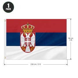 ASUNO Serbia Flag 90 × 150 CM Polyester Serbian National Banner with 2 Brass Grommets Double Side Vivid Color Fade Resistant for Outside Garden Lawn Patio