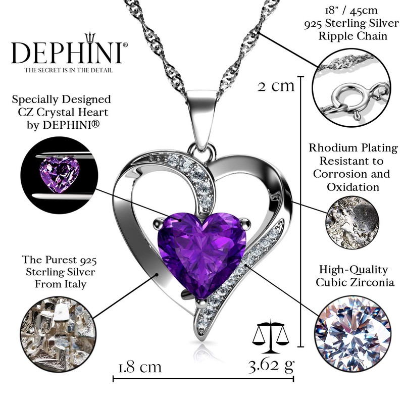 DEPHINI - Purple Heart Necklace - 925 Sterling Silver