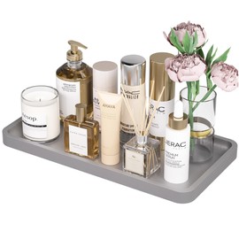 Weenson Bathroom Tray for Soap Dispenser, Vanity Tray for Perfume, Makeup, Dresser Tray for Jewelry, Decorative Tray for Candle, Kitchen Tray Bamboo Counter Organizer Silver 11.81”L x 6.1”W x 0.79”H