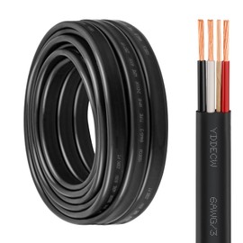 YDDECW 6/3 NM-B Wire with Ground - 25FT Non-Metallic Sheathed Cable 100% Pure Copper 6 AWG 3 Conductor Residential Indoor Wire for Outlets, Switches, Other Loads and Lighting Wiring Projects etc.