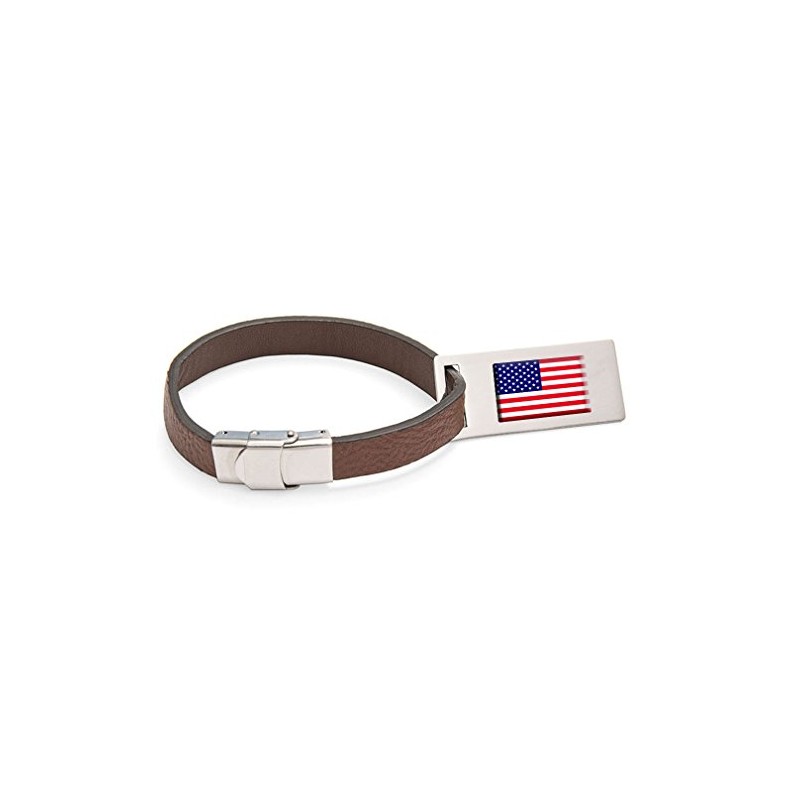 Select Gifts America Flag Leather Luggage Tag Steel Engraved Text