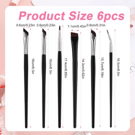6 Piece Eyeliner Makeup Brush, Angled Eyeliner Concealer, Flat Thin Brush, Angled Eyebrows, Curved Brush for Liquid, Precise Eyeliner Eyebrow Makeup