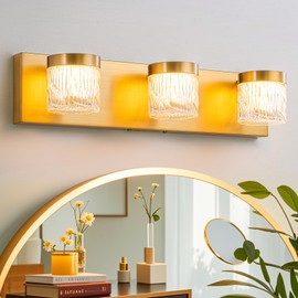 WILON 3-Light LED Vanity Wall Sconce, Gold Bathroom Lighting Fixture
