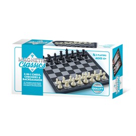 Tradeopia Magnetic Classics – 10 Inch Magnetic 3 in 1 Chess Checkers & Backgammon Game, Family Board Game, Durable Plastic Classic Game, Ideal for Home, Travel, and Family Fun (10” 3-in-1)