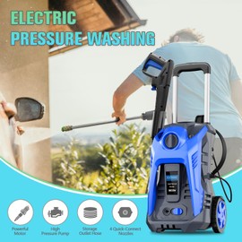 Electric Pressure Washer 1450 PSI 1.2 GPM, 30FT Durable Hose, 20FT Power Cord, Built-in Soap Tank, 3 Nozzles for Concrete, Sidewalk, Garage Cleaning