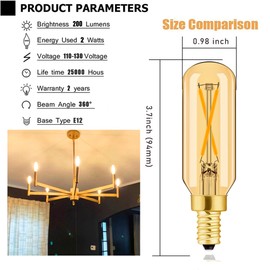 Leools E12 LED Bulb Dimmable 2W Equal 25 watt Light Bulb Warm White Ambe 2500K T6 T25 E12 Candelabra Bulb 25w for Chandeliers,Ceiling Fan e12 Light Bulb,Pack of 12.