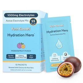 Feel Goods Hydration Hero, electrolitos en polvo de 1000 mg, sin azúcar, magnesio, agua de coco orgánica, L-teanina, vitamina C y B12, cetogénico,... 